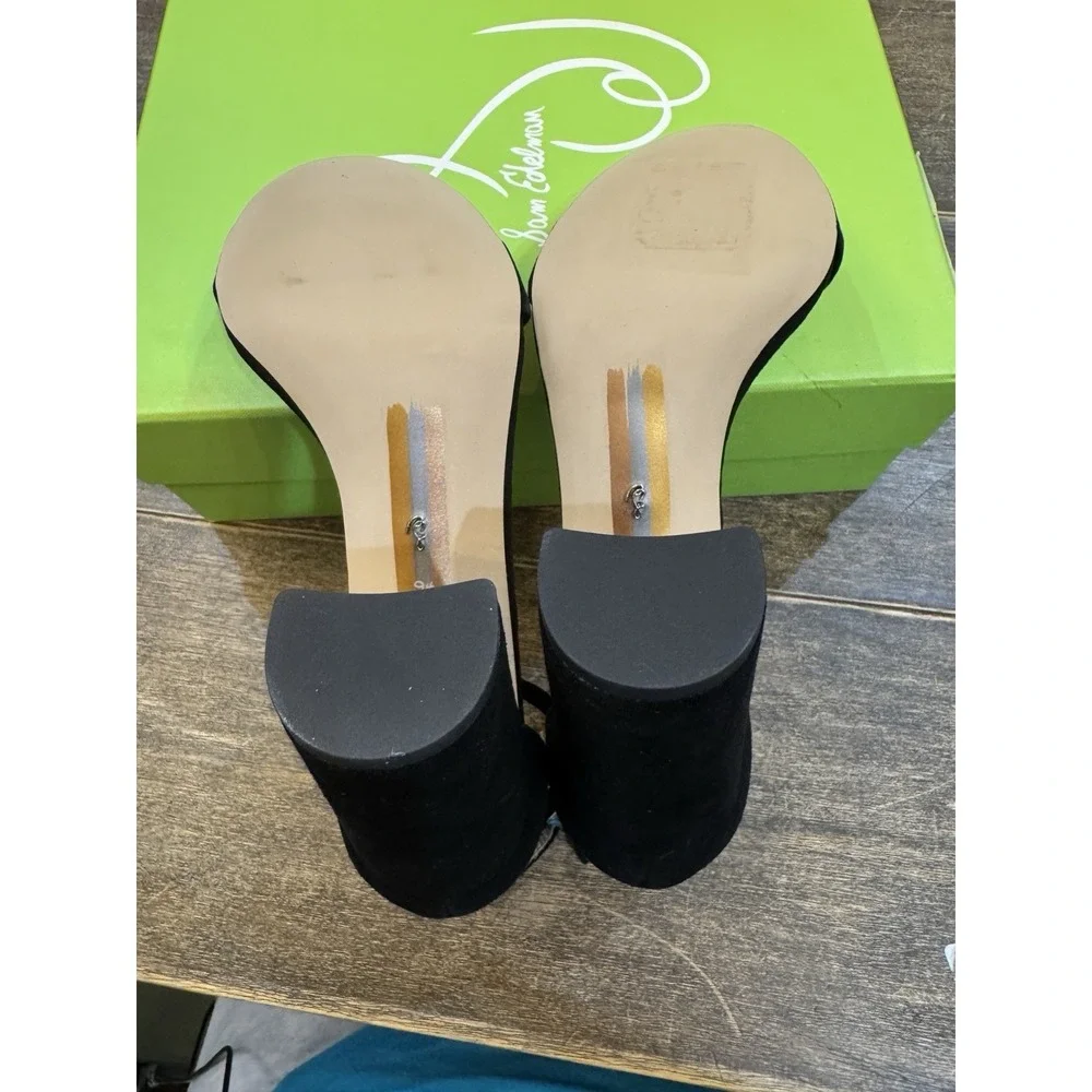 Sam Edelman Yaro Black Suede Ankle Strap Block Heel Sandal SIZE 9.5 Block Heel